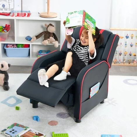 COSTWAY Sedia Per Bambini Ergonomica In Pelle PU, Poltrona Reclinabile Per Bambini Con Tasche Laterali, Schienale Regolabile E Poggiapiedi E Spugna Ad Alta Densità, Età 3-12 Anni (Rosso) 5 COSTWAY Sedia Per Bambini Ergonomica In Pelle PU, Poltrona Reclinabile Per Bambini Con Tasche Laterali, Schienale Regolabile E Poggiapiedi E Spugna Ad Alta Densità, Età 3-12 Anni (Rosso) - immagine 5