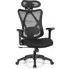 COSTWAY Sedia Da Ufficio In Rete, Sedia Ufficio Ergonomica Con Supporto Lombare, Poggiatesta, Poltrona Girevole Altezza Regolabile, Reclinabile A 135°, Sedia Gaming, Max Portata Di 125 Kg(Nero)