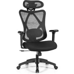 COSTWAY Sedia Da Ufficio In Rete, Sedia Ufficio Ergonomica Con Supporto Lombare, Poggiatesta, Poltrona Girevole Altezza Regolabile, Reclinabile A 135°, Sedia Gaming, Max Portata Di 125 Kg(Nero)