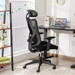 COSTWAY Sedia Da Ufficio In Rete, Sedia Ufficio Ergonomica Con Supporto Lombare, Poggiatesta, Poltrona Girevole Altezza Regolabile, Reclinabile A 135°, Sedia Gaming, Max Portata Di 125 Kg(Nero) -Armonia Casa 78463094 5