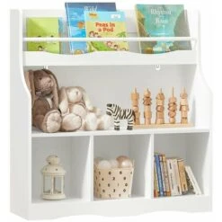 Libreria Per Bambini Scaffale Portaoggetti Con 1 Ripiano E 4 Scomparti Aperti Mobile Per Giocattoli Bianco 90x30x95cm KMB57-W SoBuy
