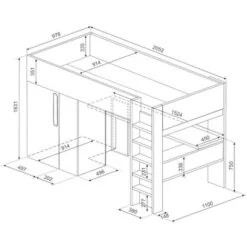 Letto A Soppalco 90 X 200 Cm Con Armadio E Scrivania Blu E Bianco + Materasso - NICOLAS -Armonia Casa 79478381 4