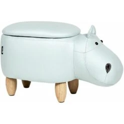 Sgabello Contenitore Per Bambini A Forma D'ippopotamo In Ecopelle Grigia Con Gambe In Legno Hippo