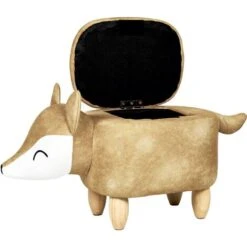 Sgabello Contenitore Per Bambini A Forma Di Volpe In Tessuto Arancione Con Gambe In Legno Fox -Armonia Casa 80145195 4