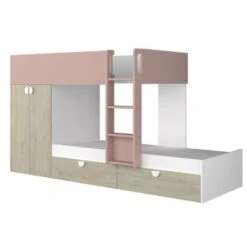 Letto A Castello Wilson Per Due Bambini Rosa Antico Rovere E Bianco Opaco Con Armadio Rosa, Rovere E Bianco -Armonia Casa 80330146 3