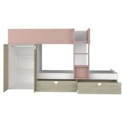 Letto A Castello Wilson Per Due Bambini Rosa Antico Rovere E Bianco Opaco Con Armadio Rosa, Rovere E Bianco -Armonia Casa 80330146 4