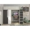 Letto A Soppalco Kyle Per Un Bambino Nero Grafite Bianco Opaco E Rovere Con Armadio E Scrivania Nero, Rovere E Bianco