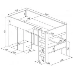 Letto A Soppalco Kyle Per Un Bambino Nero Grafite Bianco Opaco E Rovere Con Armadio E Scrivania Nero, Rovere E Bianco -Armonia Casa 80330154 2