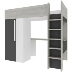 Letto A Soppalco Kyle Per Un Bambino Nero Grafite Bianco Opaco E Rovere Con Armadio E Scrivania Nero, Rovere E Bianco -Armonia Casa 80330154 4