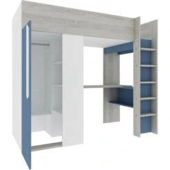 Letto A Soppalco Kyle Per Un Bambino Blu Fumo Bianco Opaco E Rovere Con Armadio E Scrivania Blu, Rovere E Bianco -Armonia Casa 80330155 3
