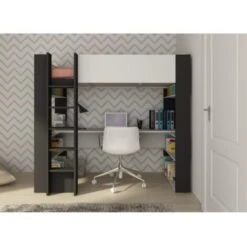 Letto A Soppalco Murphy Per Un Bambino Nero Grafite E Bianco Opaco Con Scrivania Bianco E Nero