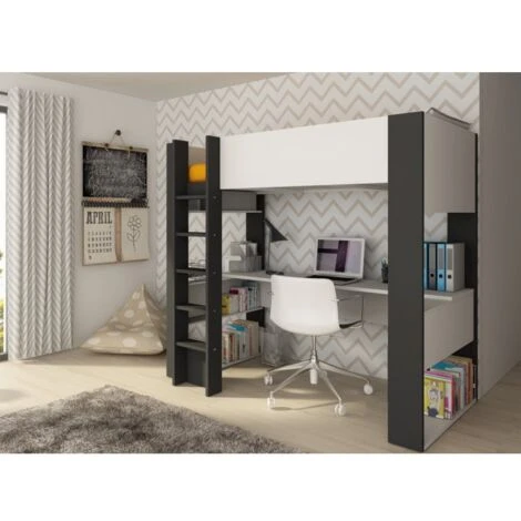 Letto A Soppalco Murphy Per Un Bambino Nero Grafite E Bianco Opaco Con Scrivania Bianco E Nero 2 Letto A Soppalco Murphy Per Un Bambino Nero Grafite E Bianco Opaco Con Scrivania Bianco E Nero - immagine 2