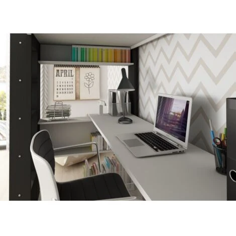 Letto A Soppalco Murphy Per Un Bambino Nero Grafite E Bianco Opaco Con Scrivania Bianco E Nero 4 Letto A Soppalco Murphy Per Un Bambino Nero Grafite E Bianco Opaco Con Scrivania Bianco E Nero - immagine 4