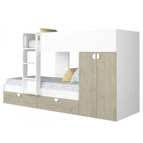 Letto A Castello Wilson Per Due Bambini Bianco Opaco E Rovere Con Armadio Rovere E Bianco 2 Letto A Castello Wilson Per Due Bambini Bianco Opaco E Rovere Con Armadio Rovere E Bianco - immagine 2
