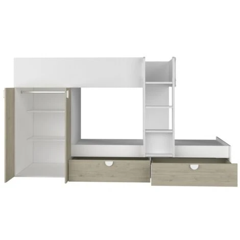 Letto A Castello Wilson Per Due Bambini Bianco Opaco E Rovere Con Armadio Rovere E Bianco 3 Letto A Castello Wilson Per Due Bambini Bianco Opaco E Rovere Con Armadio Rovere E Bianco - immagine 3