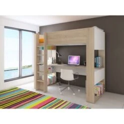 Letto A Soppalco Murphy Per Un Bambino Rovere E Bianco Opaco Con Scrivania Rovere E Bianco