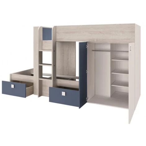 Letto A Castello Alvin Per Due Bambini Blu Fumo Rovere E Bianco Opaco Con Armadio Blu, Rovere E Bianco 2 Letto A Castello Alvin Per Due Bambini Blu Fumo Rovere E Bianco Opaco Con Armadio Blu, Rovere E Bianco - immagine 2