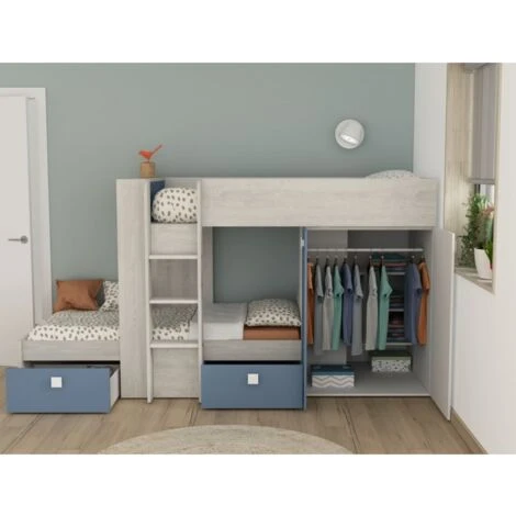 Letto A Castello Alvin Per Due Bambini Blu Fumo Rovere E Bianco Opaco Con Armadio Blu, Rovere E Bianco 4 Letto A Castello Alvin Per Due Bambini Blu Fumo Rovere E Bianco Opaco Con Armadio Blu, Rovere E Bianco - immagine 4