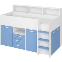LETTO ARMADIO CASSETTIERE BAMBINI NEO Cm206x120x138h BIANCO BLU