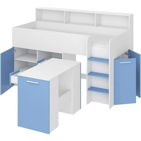 LETTO ARMADIO CASSETTIERE BAMBINI NEO Cm206x120x138h BIANCO BLU 2 LETTO ARMADIO CASSETTIERE BAMBINI NEO Cm206x120x138h BIANCO BLU - immagine 2