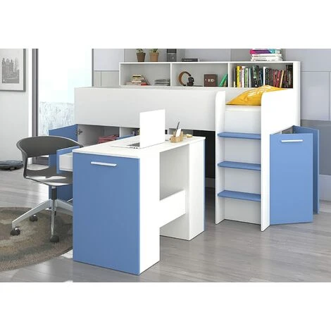 LETTO ARMADIO CASSETTIERE BAMBINI NEO Cm206x120x138h BIANCO BLU 4 LETTO ARMADIO CASSETTIERE BAMBINI NEO Cm206x120x138h BIANCO BLU - immagine 4
