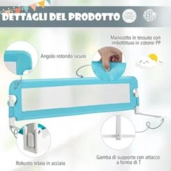 COSTWAY Sponda Letto Di Sicurezza Per Bambini, Barriera Letto Pieghevole E Portatile, Con Cinghie, Lunghezza Regolabile: 95-190 Cm (Blu) -Armonia Casa 80594005 3