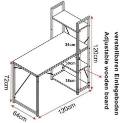 WOLTU Scrivania Con 4 Ripiani Tavolo Porta PC Computer Casa Ufficio 120cm Ruggine+nero -Armonia Casa 80879717 3