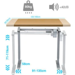 Randaco Scrivania Regolabile In Altezza Elettricamente Telescopica Fino A 80kg, Grigia