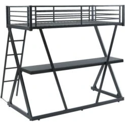 Letto A Soppalco Con Scrivania 90 X 190 Cm Metallo Nero - SUPIA -Armonia Casa 80985157 5