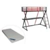Letto A Soppalco Con Scrivania 90 X 190 Cm Metallo Nero E Rosso + Materasso - SUPIA