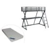 Letto A Soppalco Con Scrivania 90 X 190 Cm Metallo Nero + Materasso - SUPIA