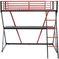 Letto A Soppalco Con Scrivania 90 X 190 Cm Metallo Nero E Rosso - SUPIA -Armonia Casa 80985203 4