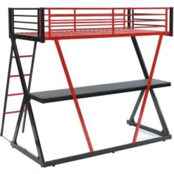 Letto A Soppalco Con Scrivania 90 X 190 Cm Metallo Nero E Rosso - SUPIA -Armonia Casa 80985203 5