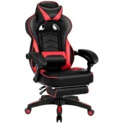 WOLTU Poltrona Sedia Gaming Ufficio PU Reclinabile Con Poggiapiedi Collo Cuscino Rosso