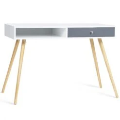 Scrivania Scandinava EFFIE Cassetto Bianco Legno Grigio -Armonia Casa 81211829 2