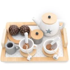 Set Té Giocattolo Montessori Robincool Tea Caprizze 27x21x10 Cm In Legno Eco Con Vassoio Teiera E Accessori Inclusi