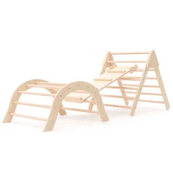 Palestra Per Bambini Montessori Metodo Pikler Robincool Climb 66x84,5x73,2 Cm In Legno Ecologico Con Arco Rampicante E Scivolo
