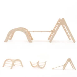 Palestra Per Bambini Montessori Metodo Pikler Robincool Climb 66x84,5x73,2 Cm In Legno Ecologico Con Arco Rampicante E Scivolo -Armonia Casa 81222103 3