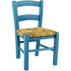 SEDIOLINA Baby In Legno Seduta Paglia Sedia Piccola Per Bambino BLU