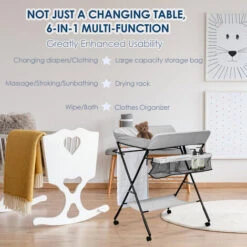 Randaco Fasciatoio Pieghevole Portatile, Bagnetto Cambio Pannolini Per Bambini Neonati, Con Ruote E Cesto Portaoggetti, Grigio -Armonia Casa 81307626 3