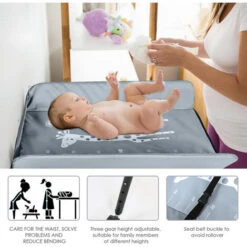 Randaco Fasciatoio Pieghevole Portatile, Bagnetto Cambio Pannolini Per Bambini Neonati, Con Ruote E Cesto Portaoggetti Grigio Scuro -Armonia Casa 81307639 3