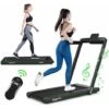 COSTWAY Tapis Roulant Elettrico Pieghevole Salvaspazio, Tapis Roulant Velocità Regolabile 1-12 Km/h, Con Altoparlante, Bluetooth, Telecomando E Schermo LED, Portata 120 Kg (Verde)