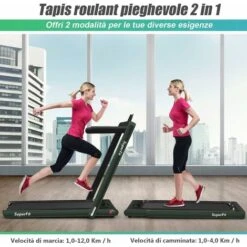 COSTWAY Tapis Roulant Elettrico Pieghevole Salvaspazio, Tapis Roulant Velocità Regolabile 1-12 Km/h, Con Altoparlante, Bluetooth, Telecomando E Schermo LED, Portata 120 Kg (Verde) -Armonia Casa 81529295 2