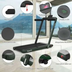 COSTWAY Tapis Roulant Elettrico Pieghevole Salvaspazio, Tapis Roulant Velocità Regolabile 1-12 Km/h, Con Altoparlante, Bluetooth, Telecomando E Schermo LED, Portata 120 Kg (Verde) -Armonia Casa 81529295 4