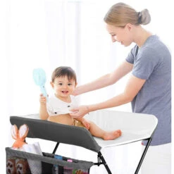 Lettino Pieghevole Portatile Per La Cura Dei Pannolini Fasciatoio Con Cestello Portaoggetti 79x55.5x96cm Grigio E Bianco -Armonia Casa 81549005 5