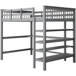 Letto Per Bambini 140 X 200 Cm Letto In Legno Grigio Con Ripostiglio E Scrivania, Protezione Anticaduta -Armonia Casa 81608842 3