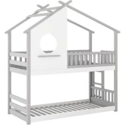 Letto Per Bambini 90x200cm Letto A Castello Con Scala E Telaio In Pino, Grigio+Bianco -Armonia Casa 81608847 3