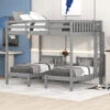 Letto Per Bambini 140x200/70x140cm, Letto A Castello 3 In 1 Con Comodino, Grigio