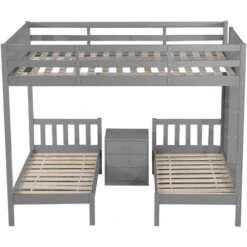 Letto Per Bambini 140x200/70x140cm, Letto A Castello 3 In 1 Con Comodino, Grigio -Armonia Casa 81608854 3