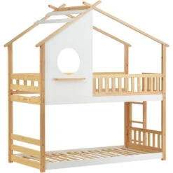 Letto Per Bambini 90x200cm Letto A Castello Con Scala E Telaio In Pino, Naturale+Bianco 8 Letto Per Bambini 90x200cm Letto A Castello Con Scala E Telaio In Pino, Naturale+Bianco -Armonia Casa 81608870 4